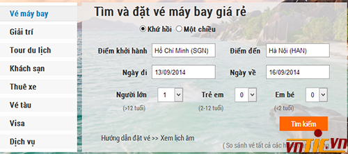 Form tìm kiếm vé máy bay đi Mỹ