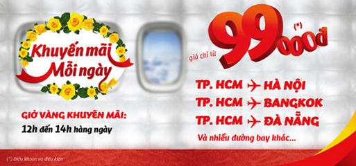 Vé khuyến mãi giá 99,000 VNĐ hàng ngày - Vietjet