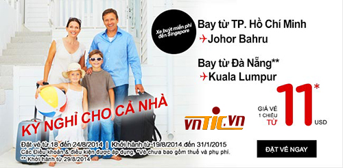 Chỉ 11$ cho vé máy bay AirAsia khuyến mãi đi Johor Bahru hay Kuala Lumpur