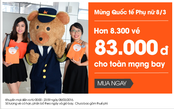 Jetstar giành tặng vé máy bay giá 83 nghìn ngày Quốc Tế Phụ Nữ 8-3