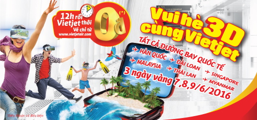 Khuyến mãi Vé 0 đồng Quốc Tế vui hè 3Days Vietjet